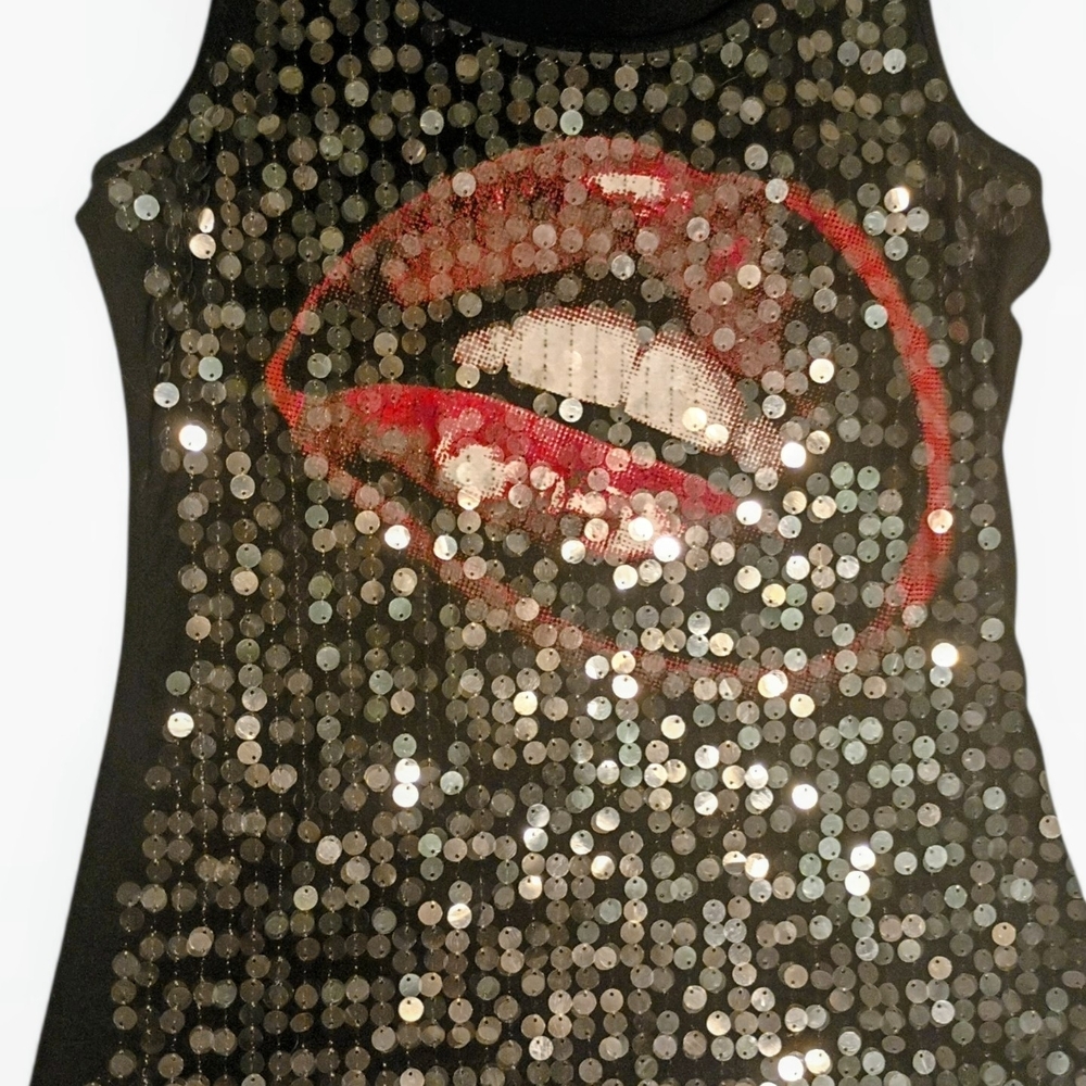 Charlotte Russe Black Sequin Lip Tank Top